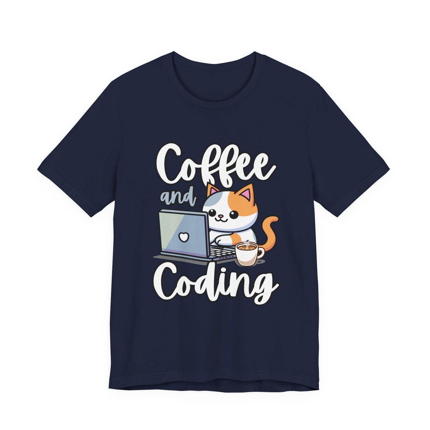 Coffee and Coding Cat Laptop Tshirt – Purrfect for Programmers