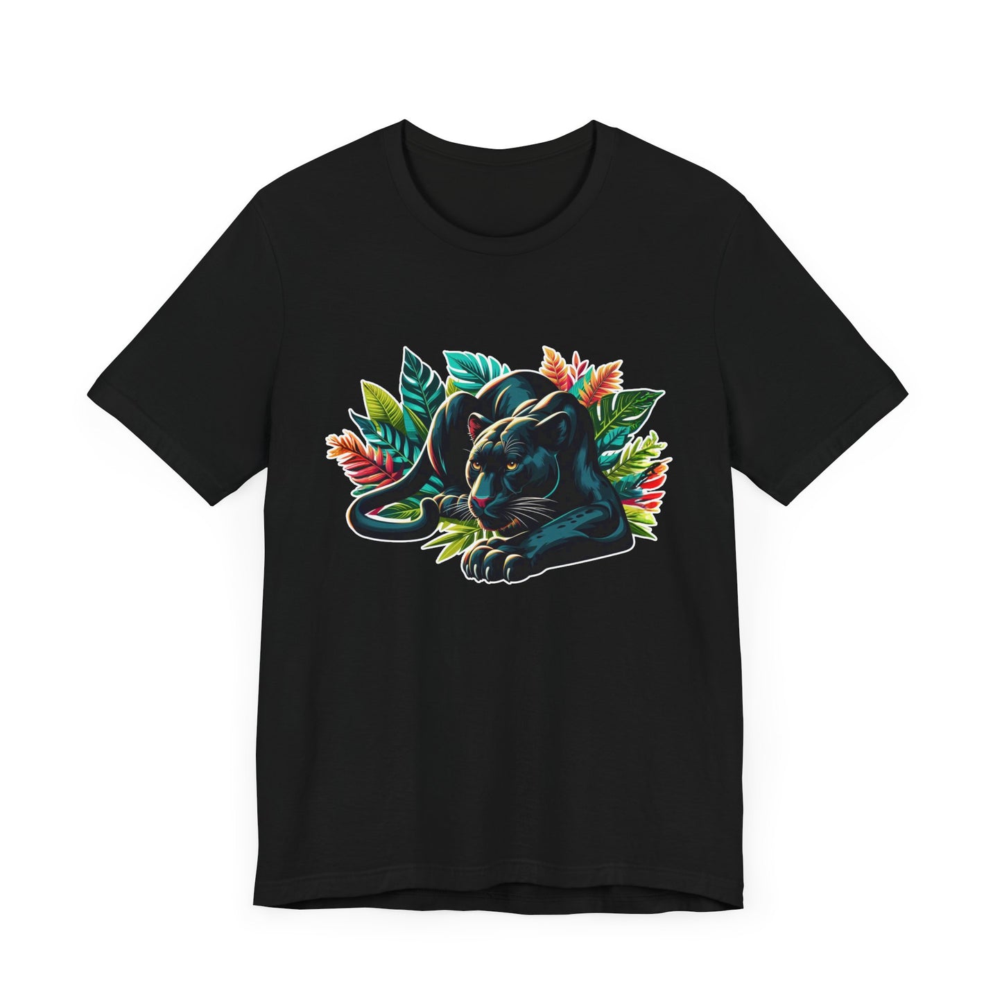 Wild and Beautiful - Black Panther with Claws Out and Jungle Leaves Graphic T-Shirt