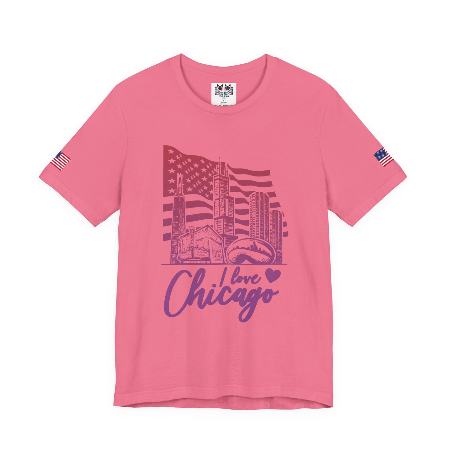 I Love Chicago T-Shirt - Chicago Flag Heart Purple Script Illinois City Pride