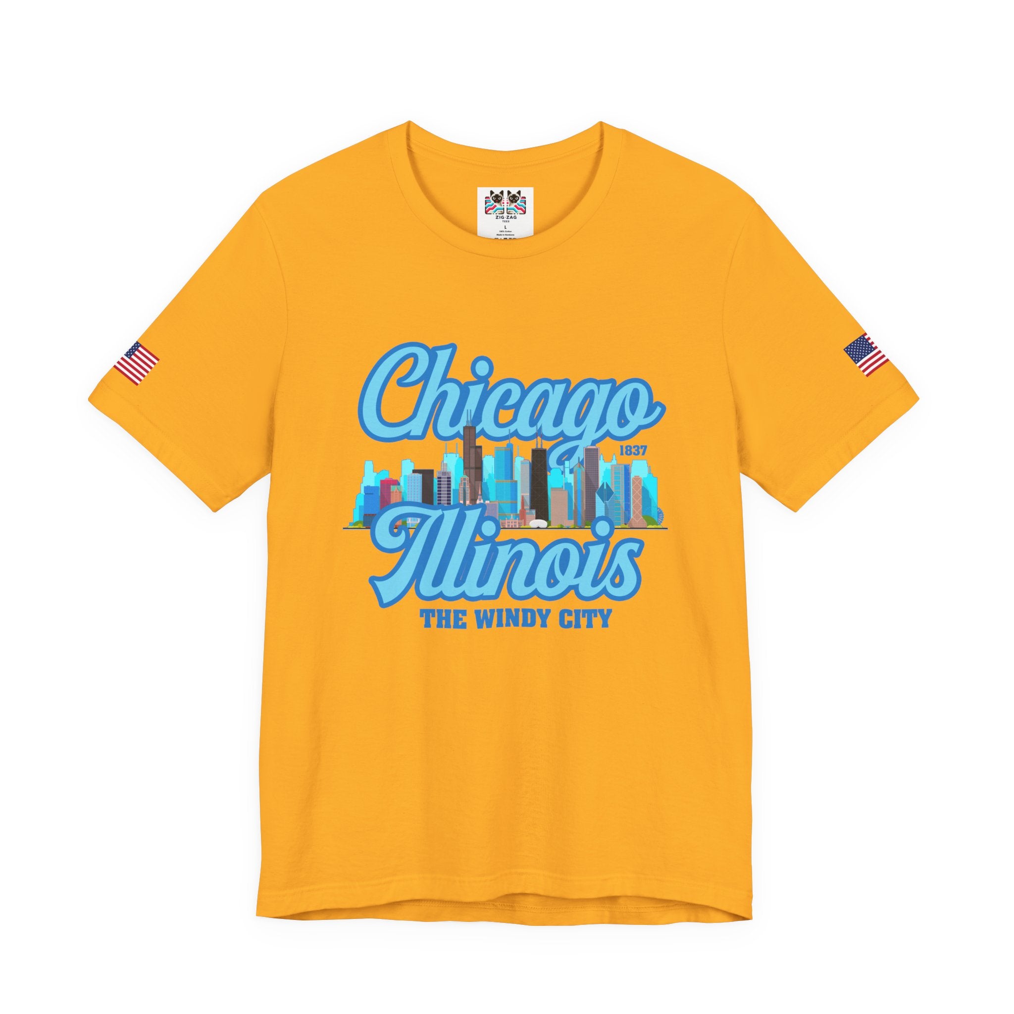 Chicago Illinois Windy City T-Shirt - 1837 Blue Colorful Skyline Navy Design