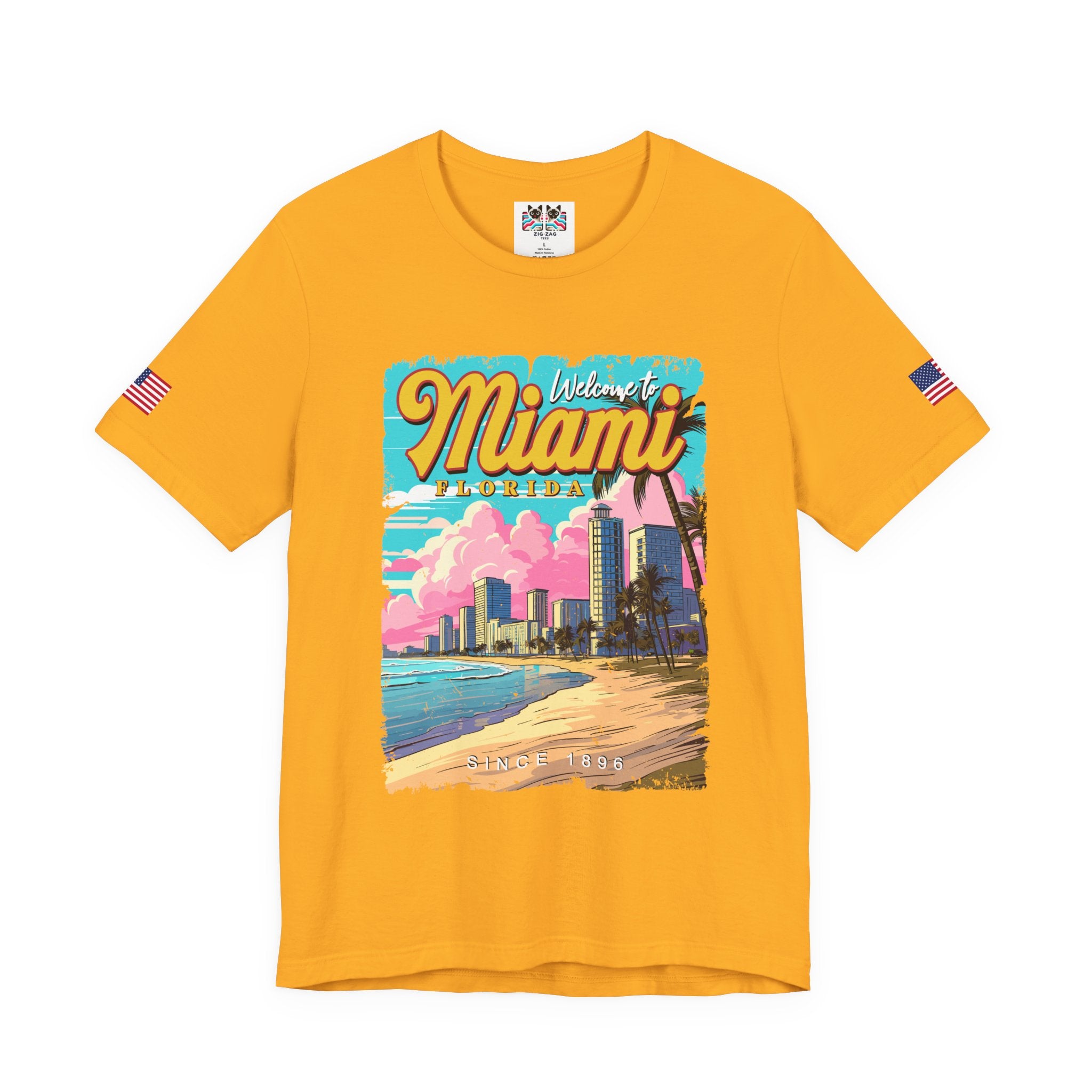 Welcome to Miami Florida T-Shirt – Since 1896 Retro Beach Skyline Poster Graphic Tee