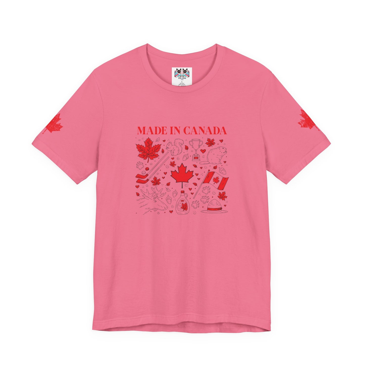 Made In Canada Iconic Symbols - Red & Black outline Print T-Shirt