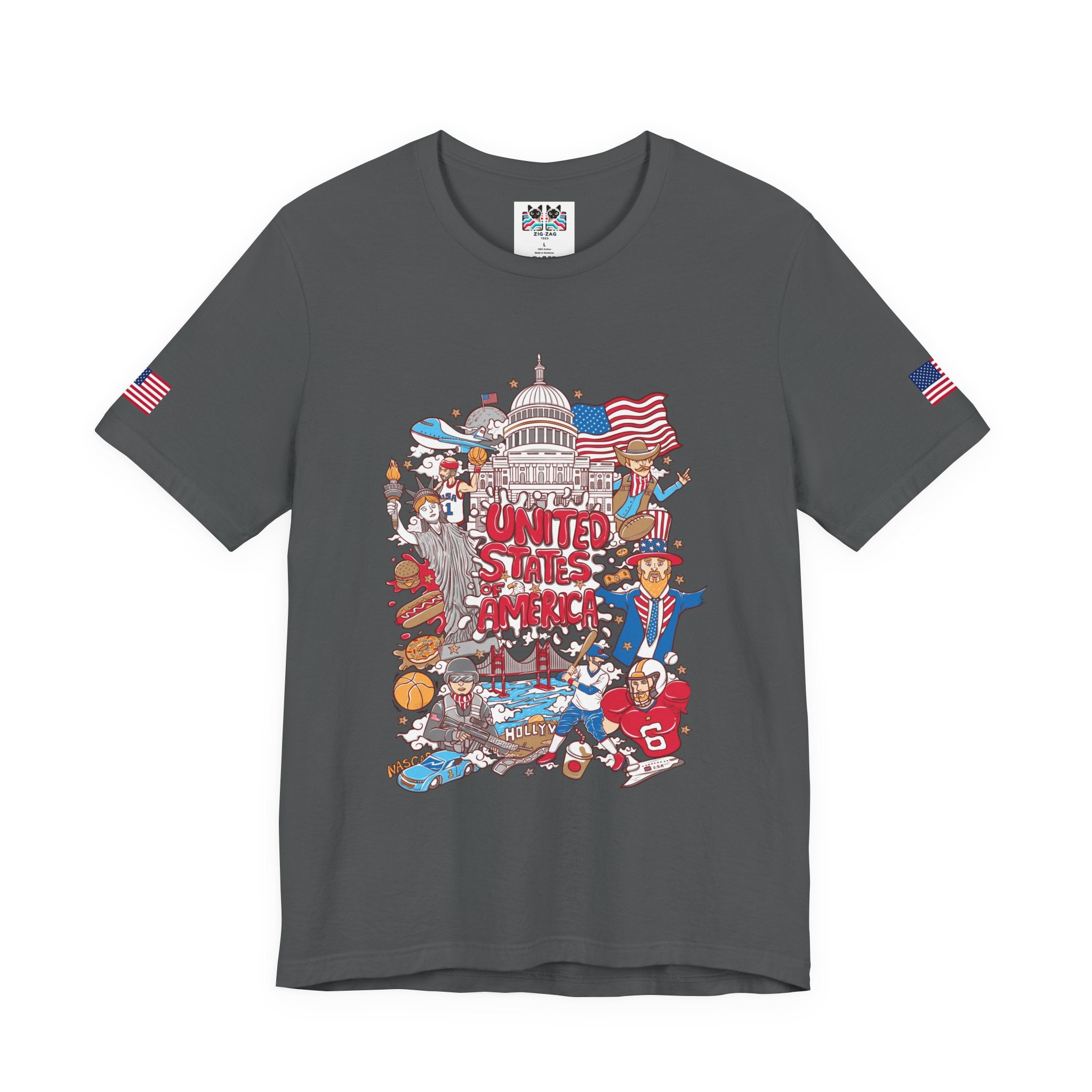 United States of America Collage T-Shirt – Iconic American Symbols Graphic Tee
