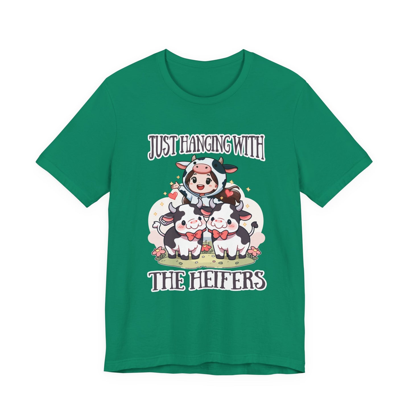 Just Hanging With the Heifers T Shirt – Kid Dressed as Cow with Two Hugging Cows