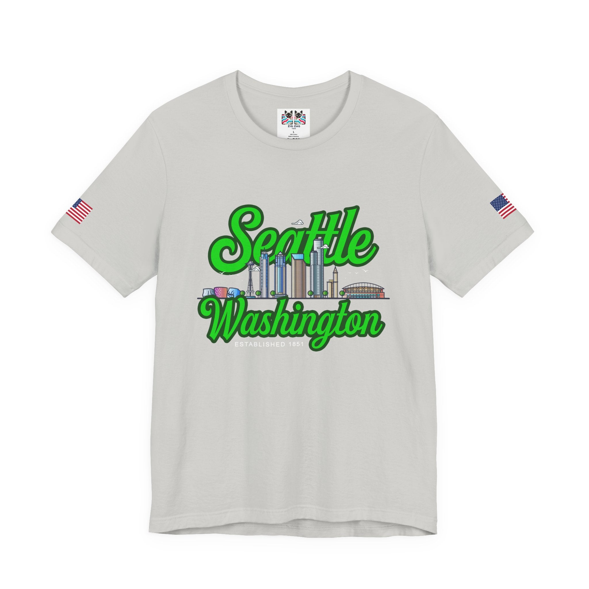 Seattle Washington Retro Script Skyline T-Shirt | Established 1851 Graphic Tee | Pacific Northwest Pride Shirt