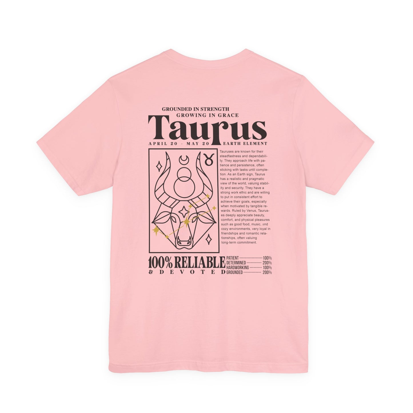 Taurus Grounded Strength T-Shirt – Zodiac Bull with Earth Element and Traits