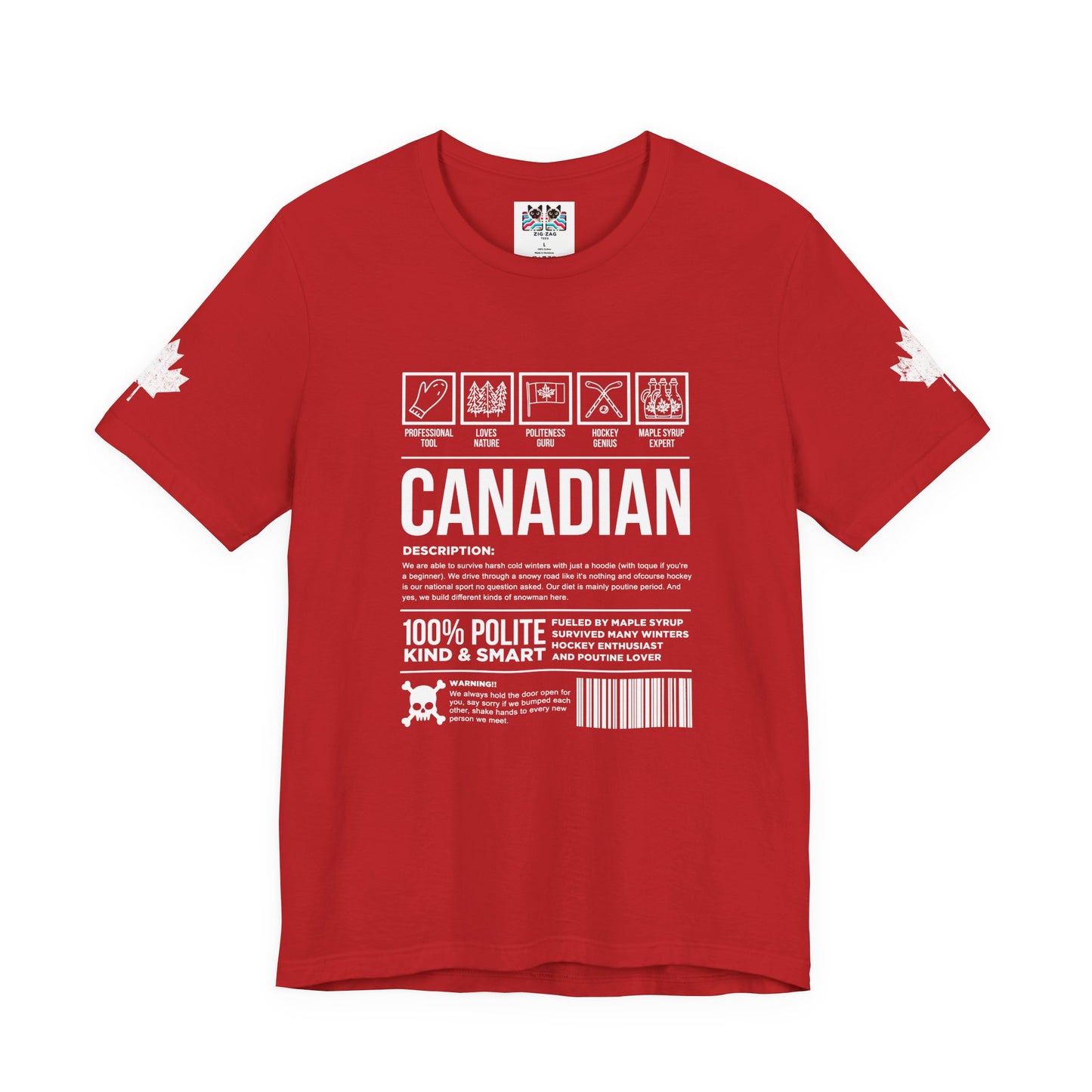 Canadian Traits Nutrition Facts - White Print T-Shirt