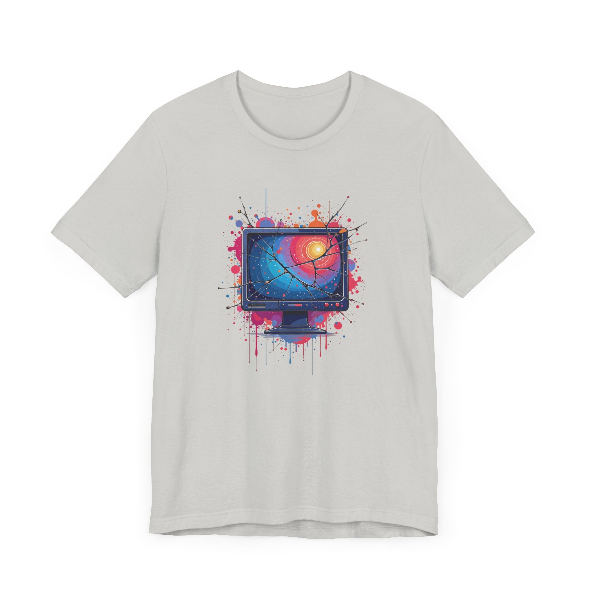 Break the System – Broken Monitor with Cracks, Gradient Screen & Color Splash Graphic T-Shirt