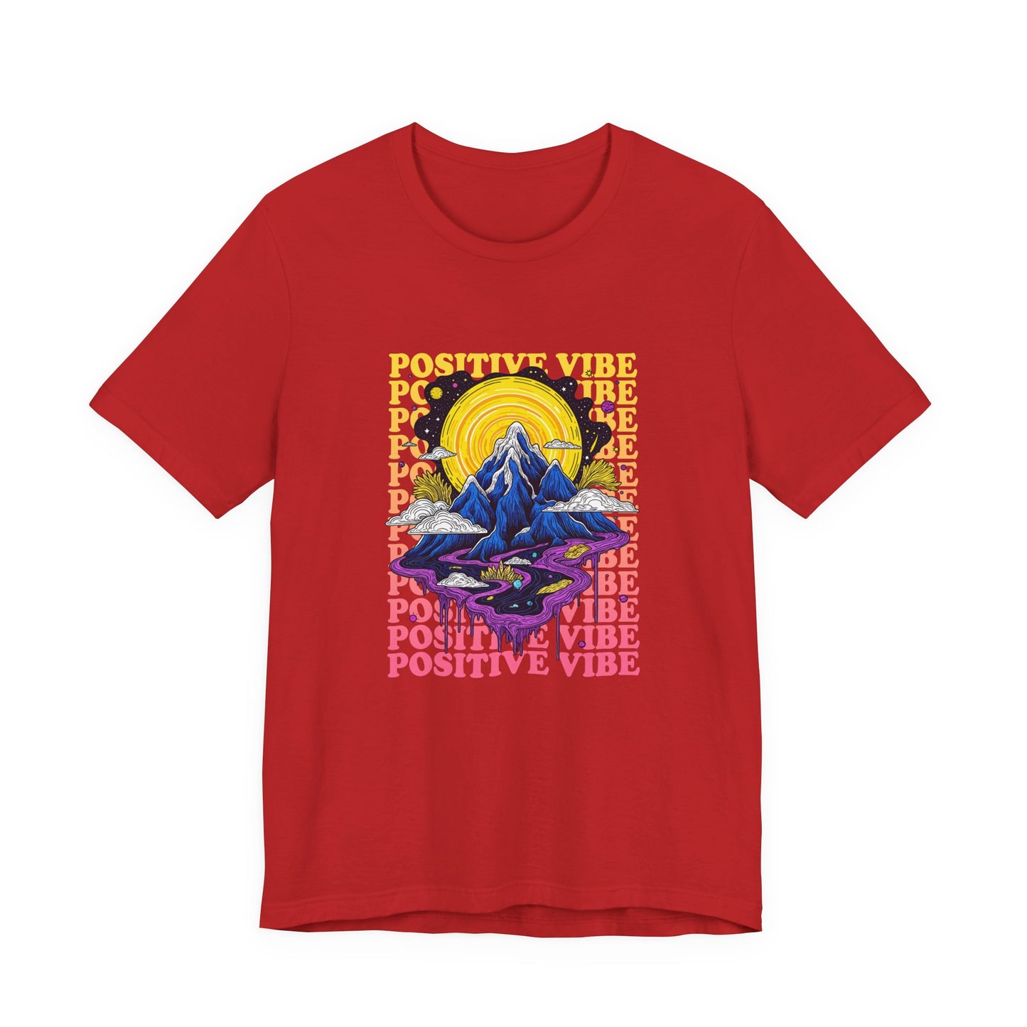 Positive Vibes – Cosmic Sun and Solar System Drip Graphic T-Shirt