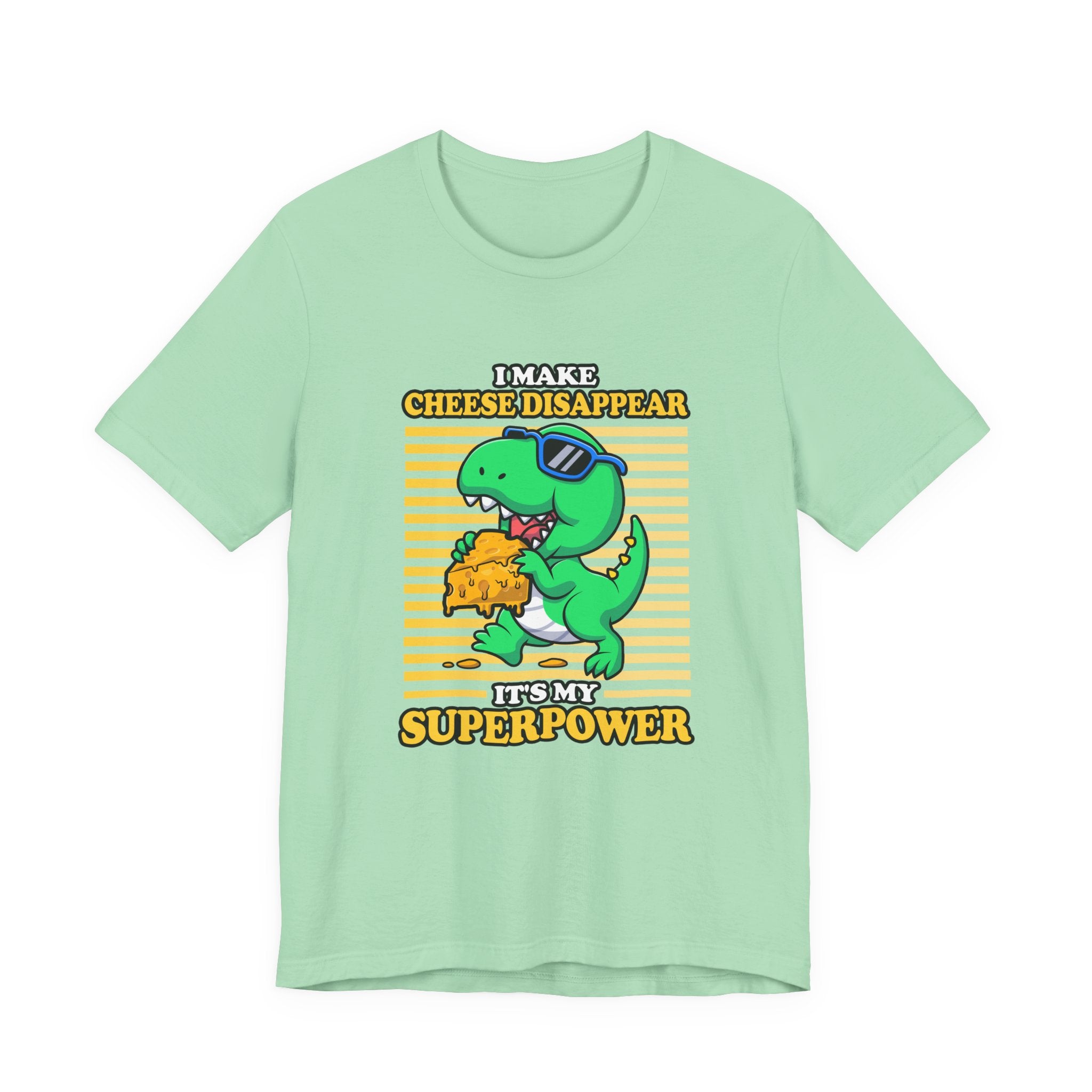 I Make Cheese Disappear T-Shirt – Cool Dinosaur With Sunglasses Running Away Humor Graphic Tee