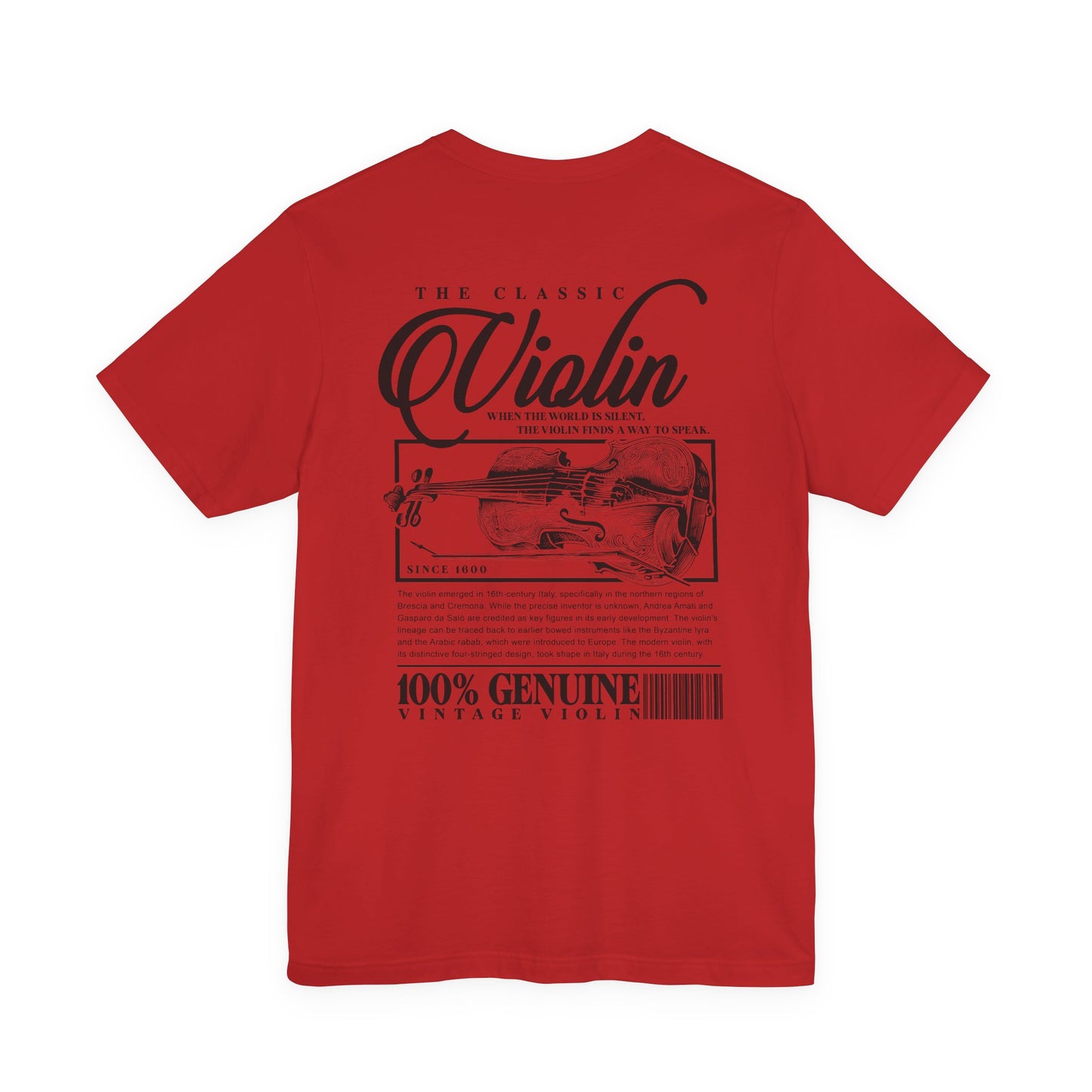 The Classic Violin T-Shirt – Vintage Instrument & 16th Century Story [Black Text]