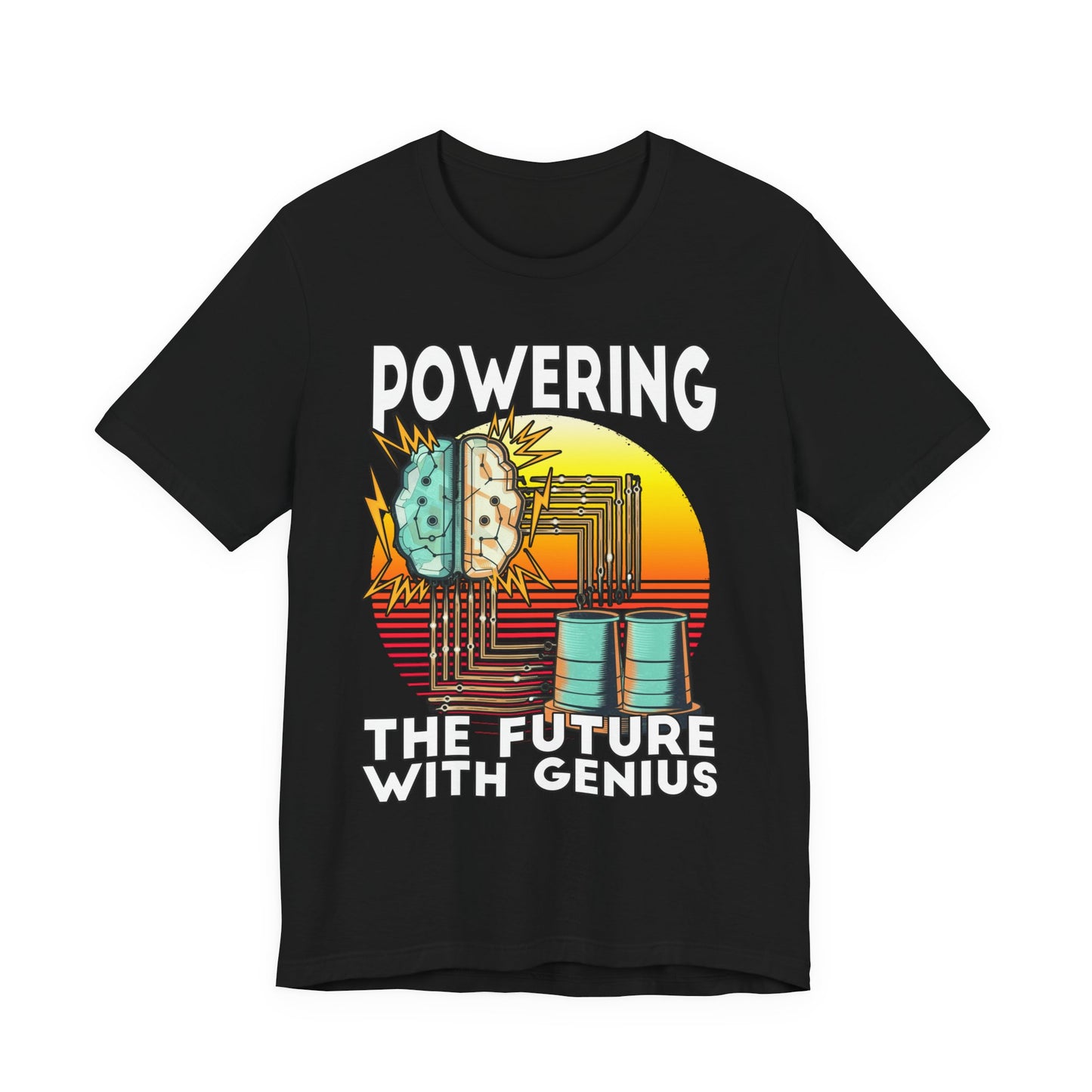 Powering the Future with Genius Tshirt – AI Brain and Tesla Turbines Graphic