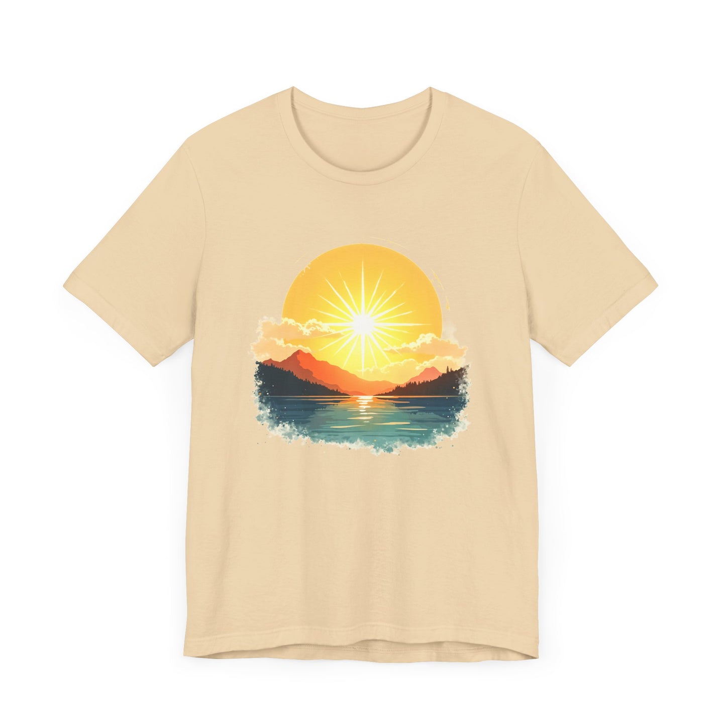 Sunset Mountain and Waterbody Landscape Graphic T-Shirt