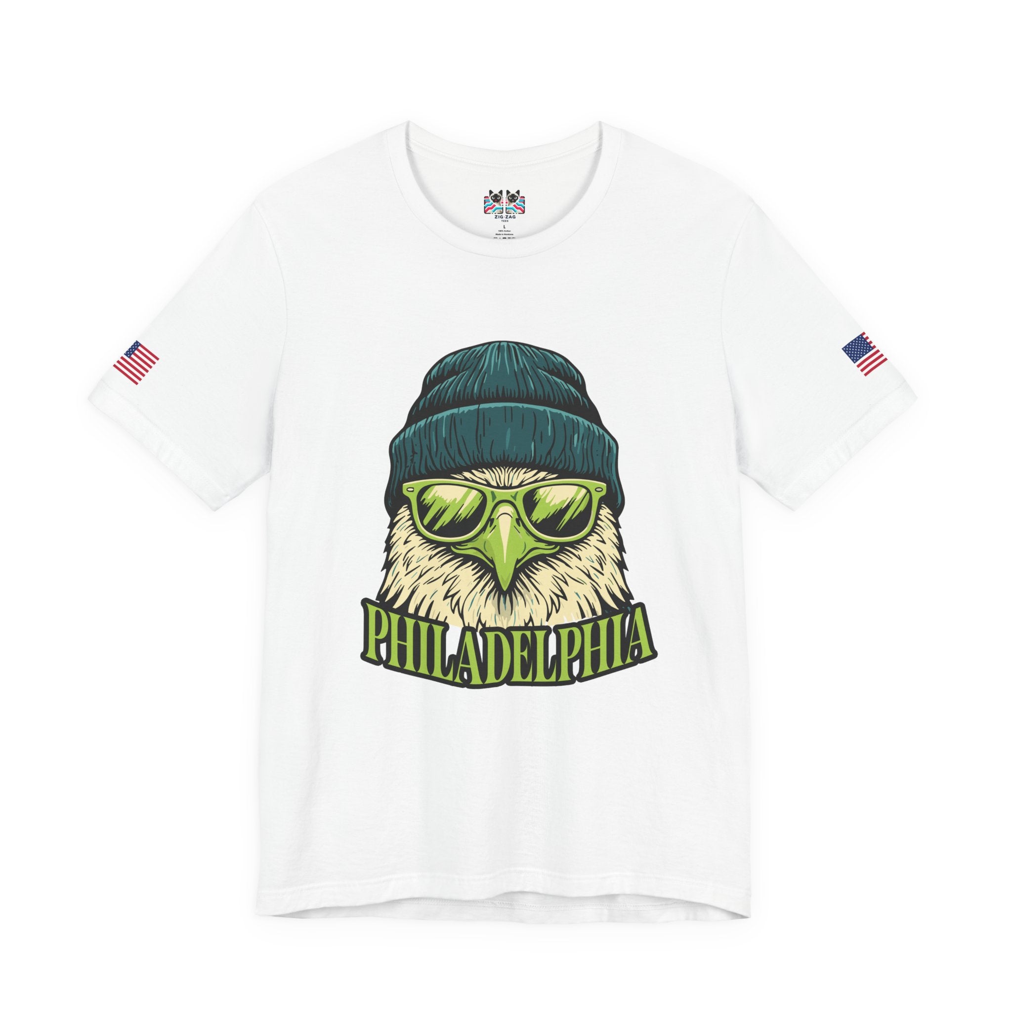 Philadelphia Cool Eagle Beanie Sunglasses Graphic T-Shirt | Funny Philly Football Fan Tee | Eagles Pride Shirt