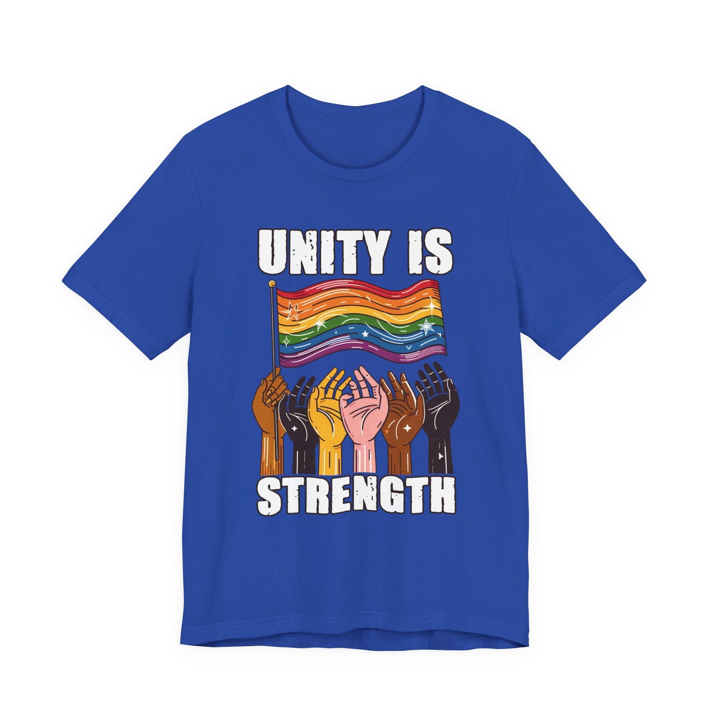 Unity Is Strength – Diverse Hands Holding Pride Flag Graphic T-Shirt