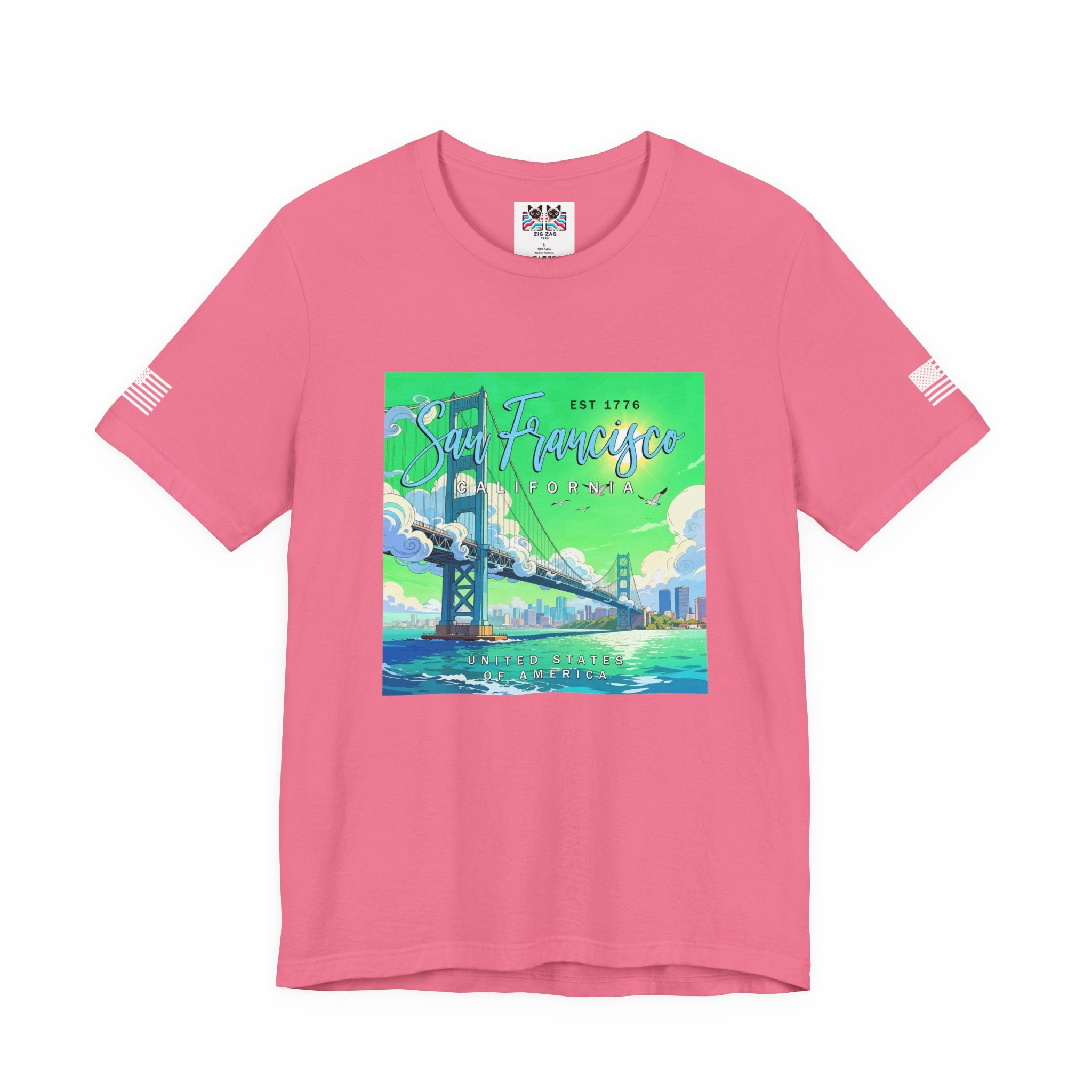 San Francisco California Est 1776 T-Shirt – Golden Gate Bridge Illustrated Graphic Tee United States of America