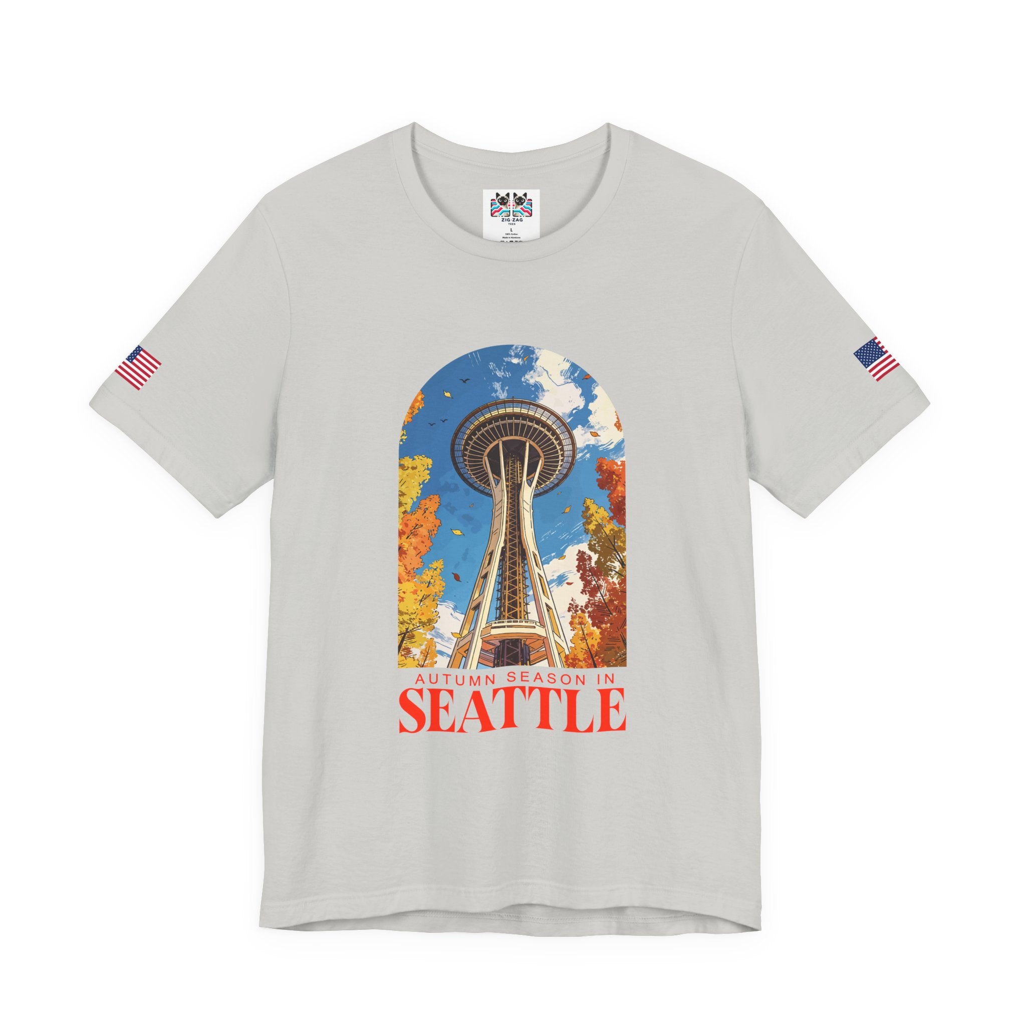 Autumn Season in Seattle Space Needle Fall Foliage T-Shirt | Seattle Fall Graphic Tee | Space Needle Seasonal Shirt