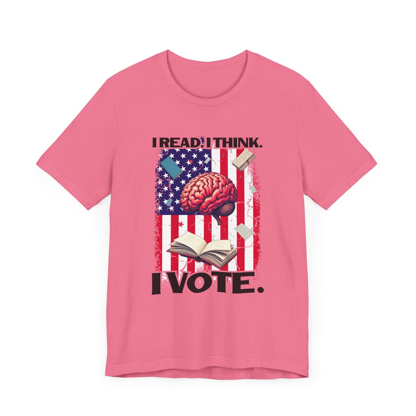 I READ I THINK I VOTE - Flag, Books & Brain Graphic T-Shirt