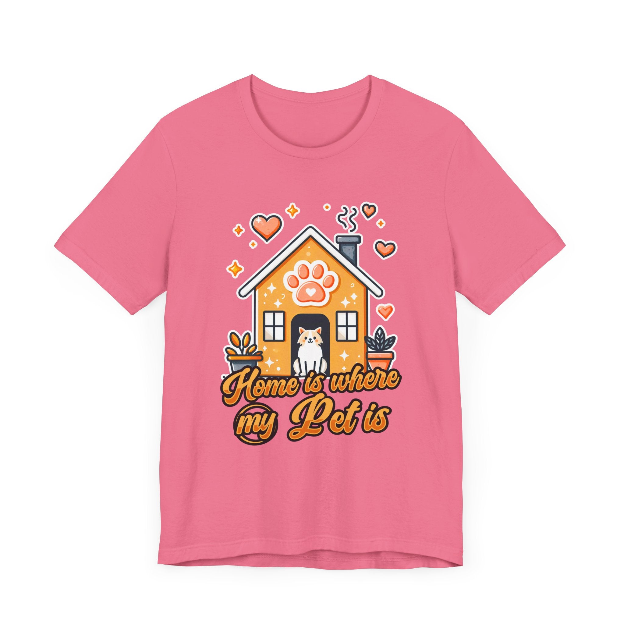 Home is Where My Pet Is | Dog at Dog House with Stars & Hearts T-Shirt