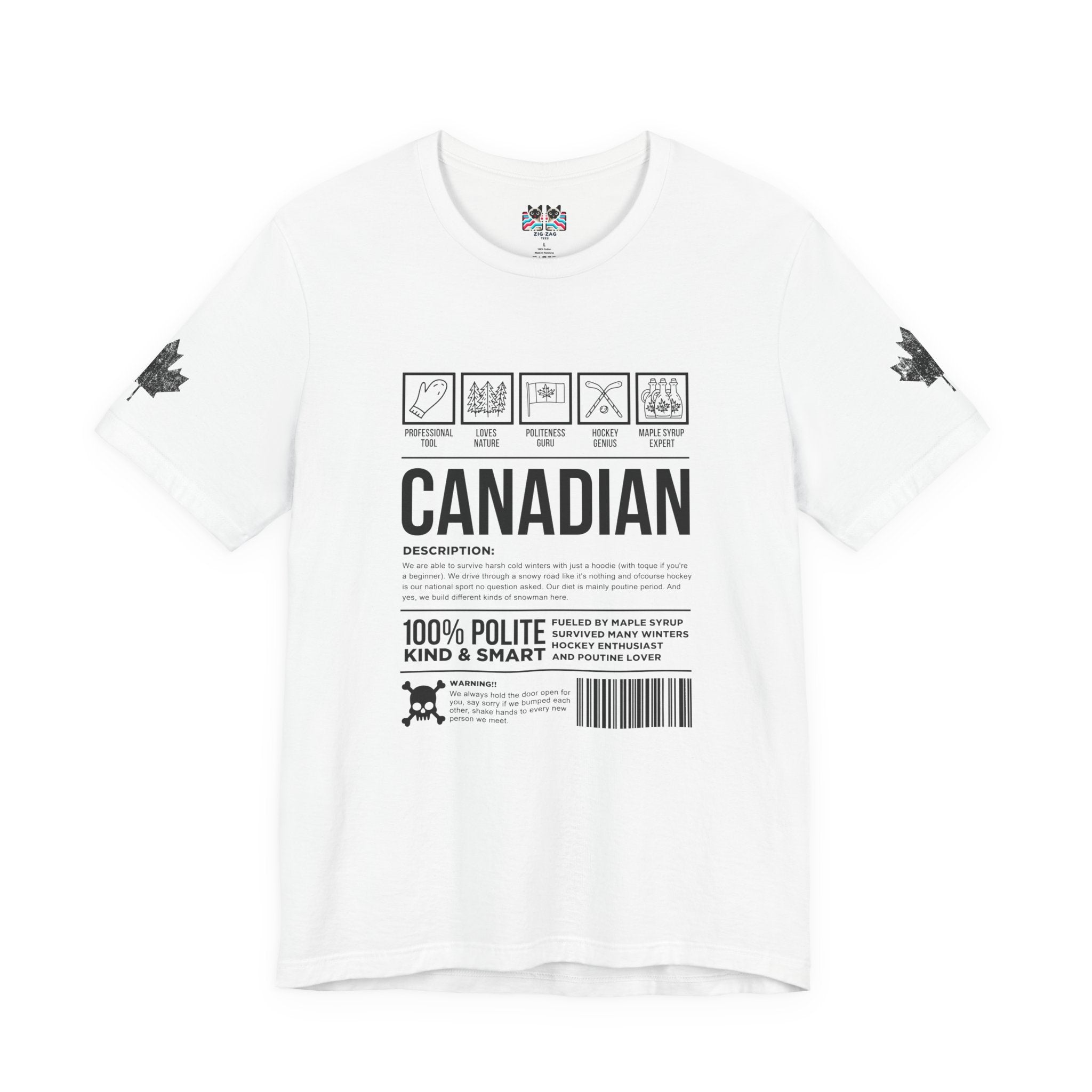 Canadian Traits Nutrition Facts - Black Print T-Shirt