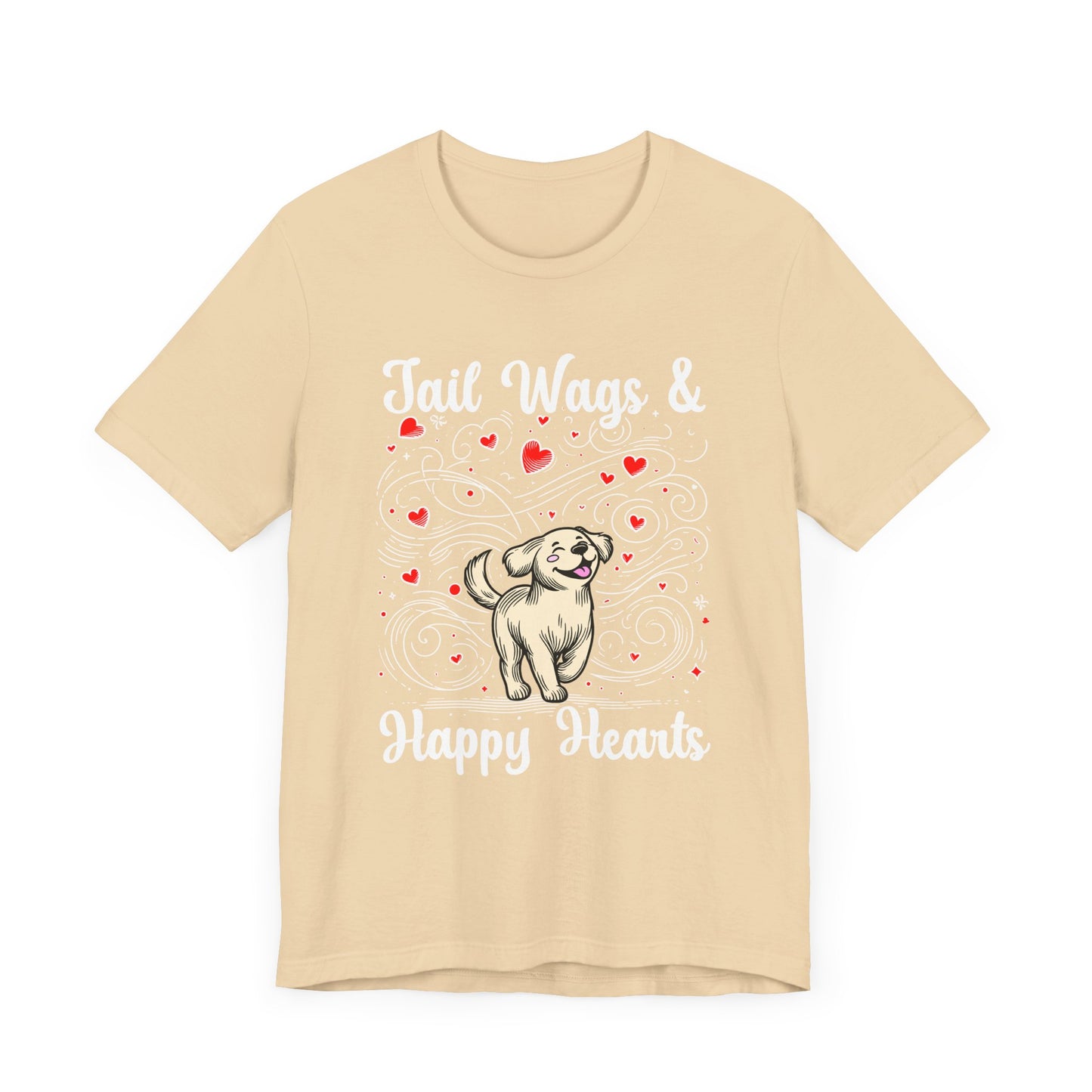 Tail Wags Happy Hearts | Smiling Puppy Walking with Flying Heart Emotions T-Shirt