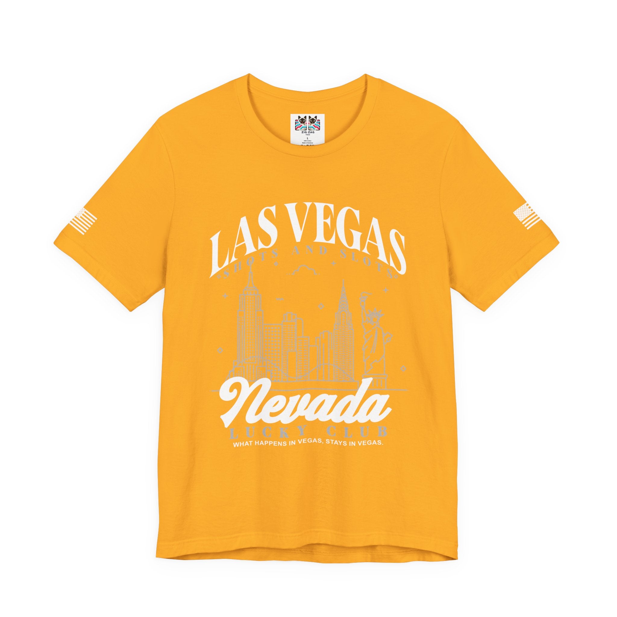 Las Vegas Shots and Slots Nevada Lucky Club Men's T-Shirt – Vegas Skyline Black Tee