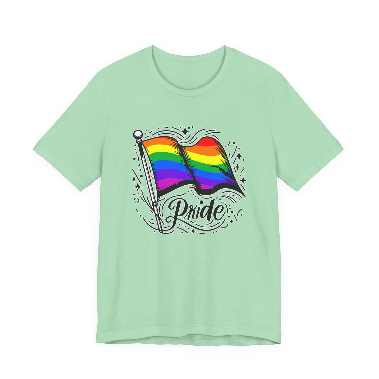 Pride Without Prejudice – Colorful Flag with Lines, Dots & Symbols Graphic T-Shirt