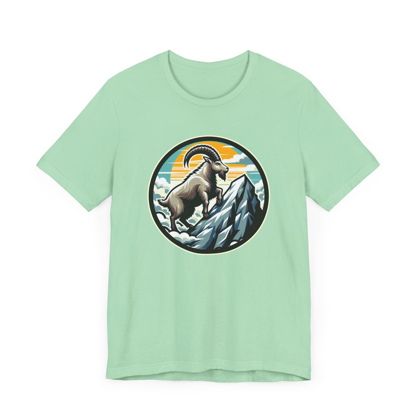 Majestic Mountain Goat on Summit with Sun and Clouds Graphic T-Shirt