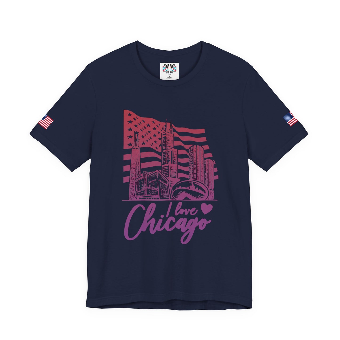 I Love Chicago T-Shirt - Chicago Flag Heart Purple Script Illinois City Pride