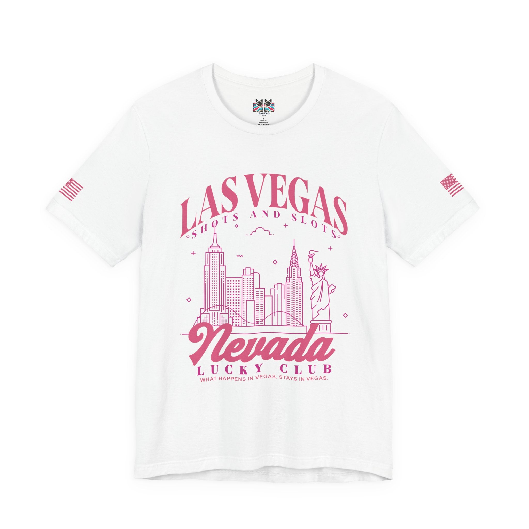Las Vegas Shots and Slots Nevada Lucky Club T-Shirt – Vegas Skyline Pink Tee
