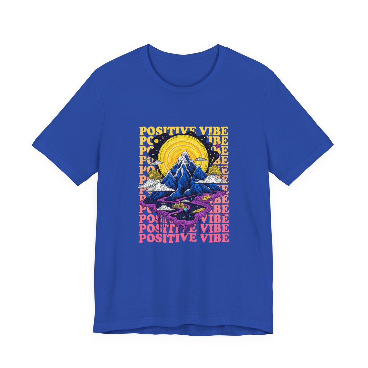 Positive Vibes – Cosmic Sun and Solar System Drip Graphic T-Shirt