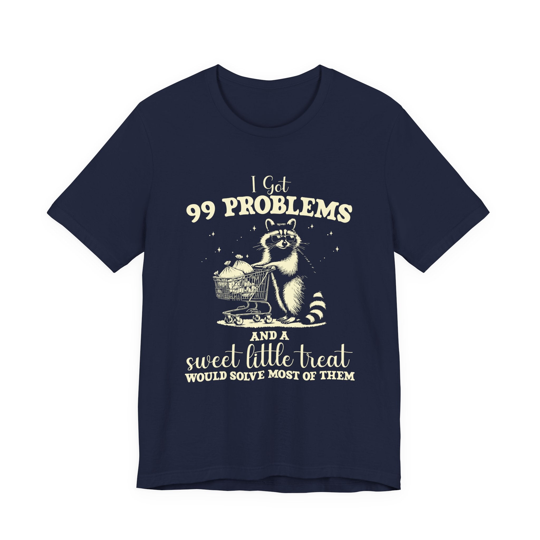 Raccoon with Sunglasses T-Shirt – Funny Shopping Cart & Cash Bags Graphic Tee