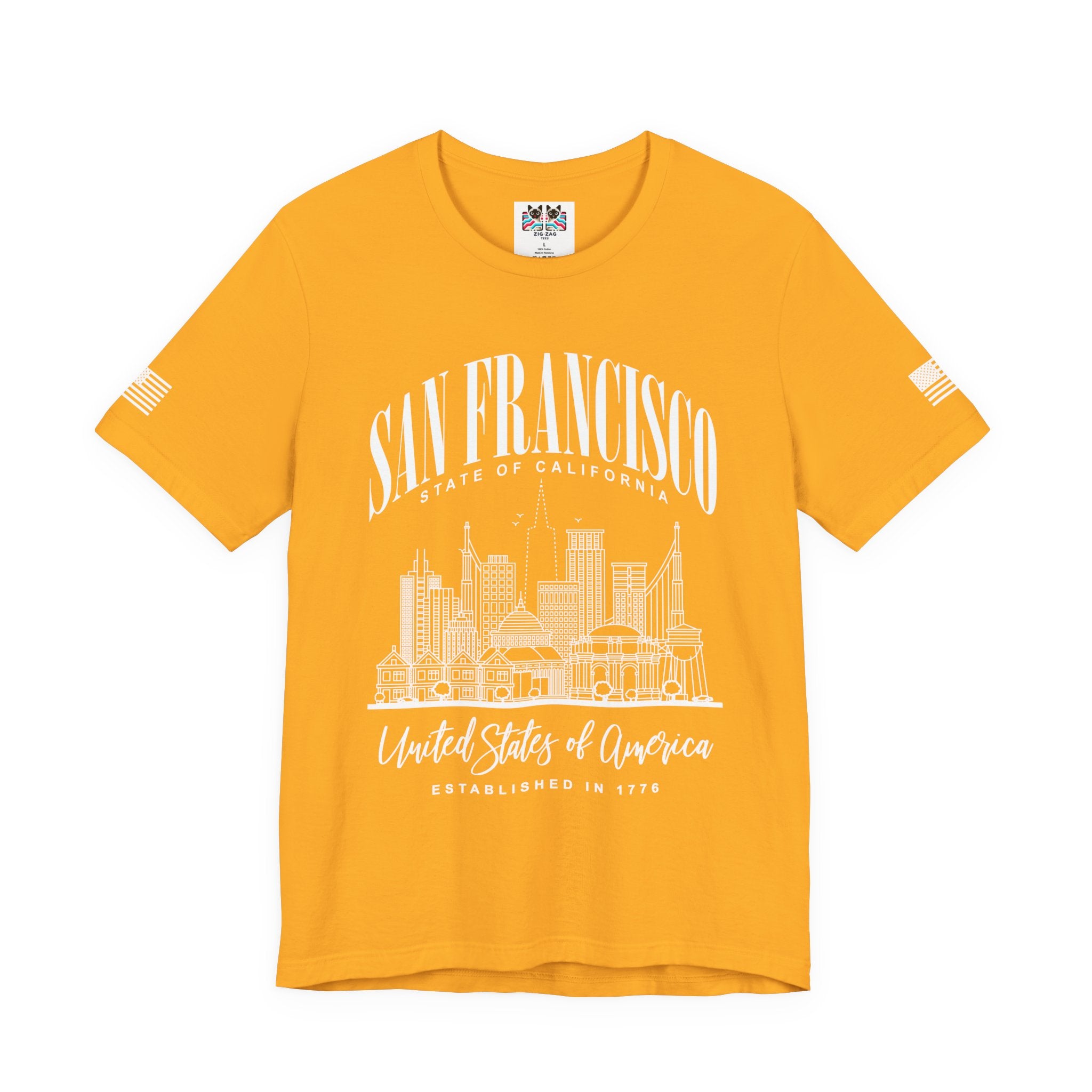 San Francisco State of California T-Shirt – Detailed Skyline Outline Established 1776 United States of America Tee