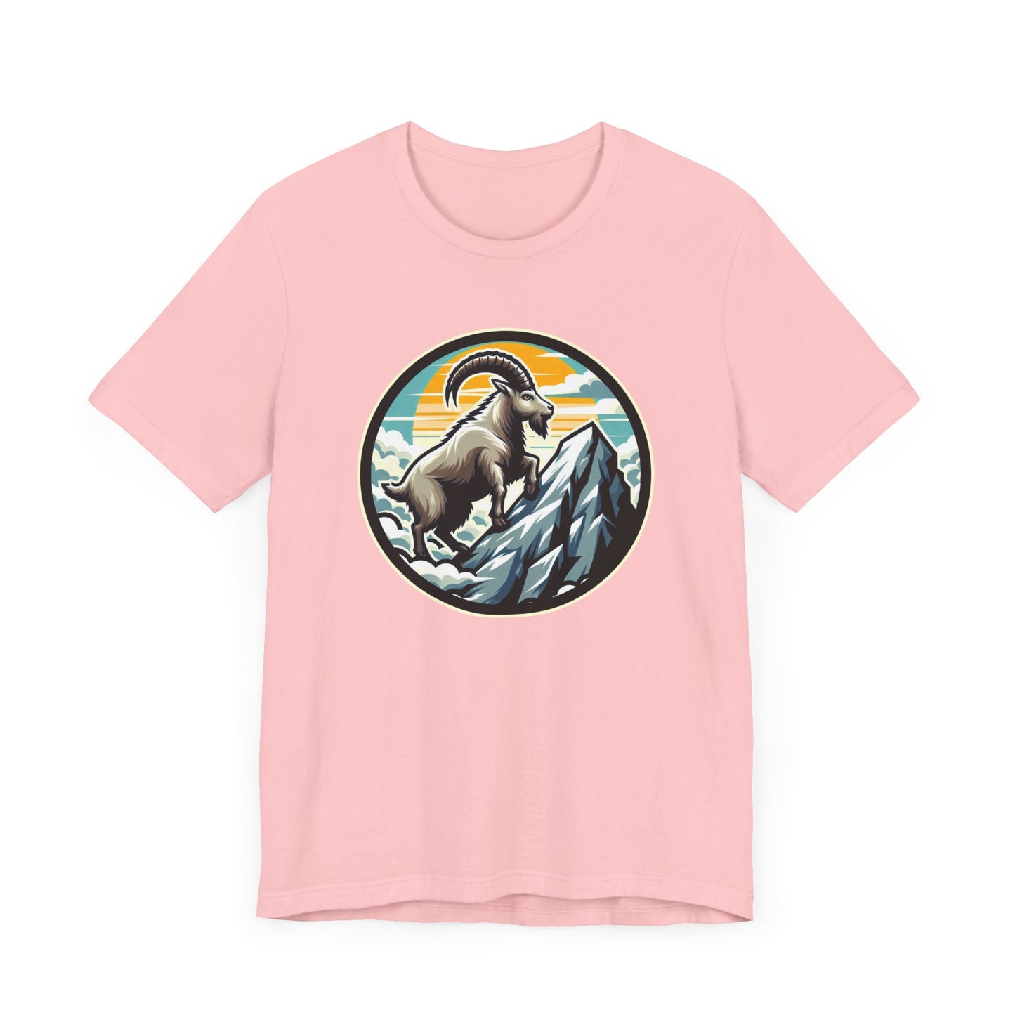 Majestic Mountain Goat on Summit with Sun and Clouds Graphic T-Shirt