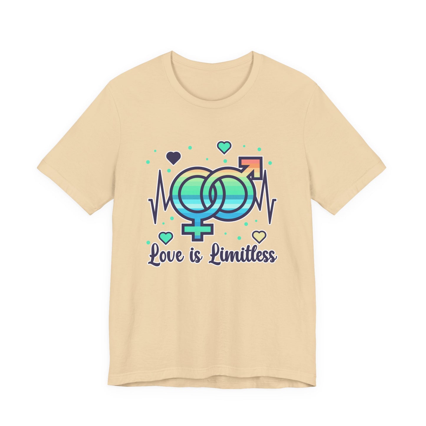 Love Is Limitless – Interconnected Gender Symbols & Heart Graphic T-Shirt