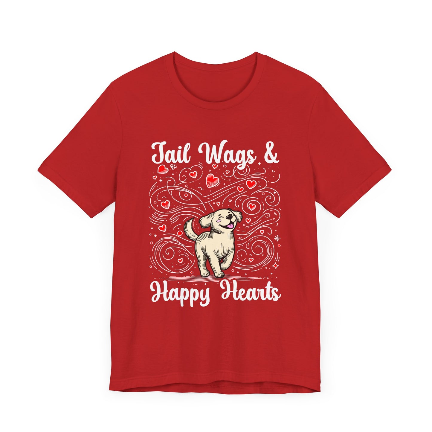 Tail Wags Happy Hearts | Smiling Puppy Walking with Flying Heart Emotions T-Shirt