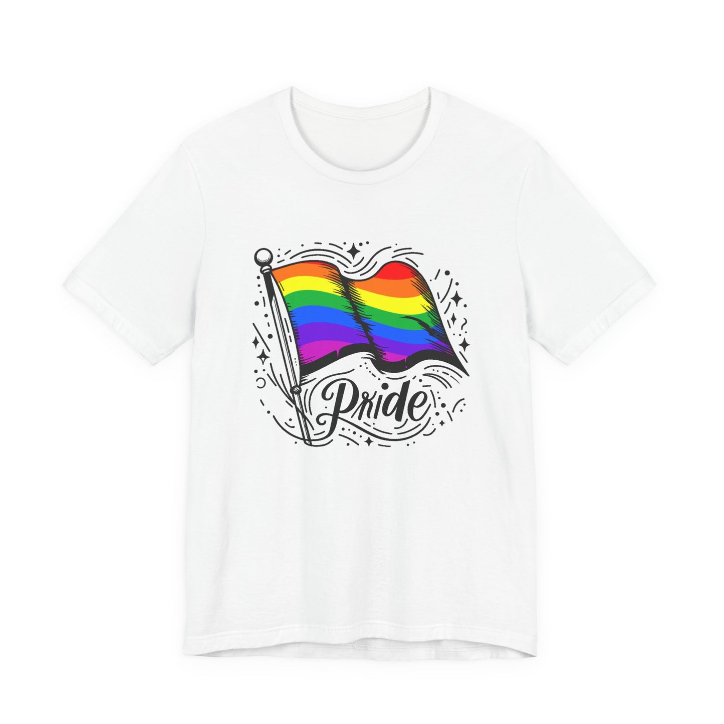 Pride Without Prejudice – Colorful Flag with Lines, Dots & Symbols Graphic T-Shirt