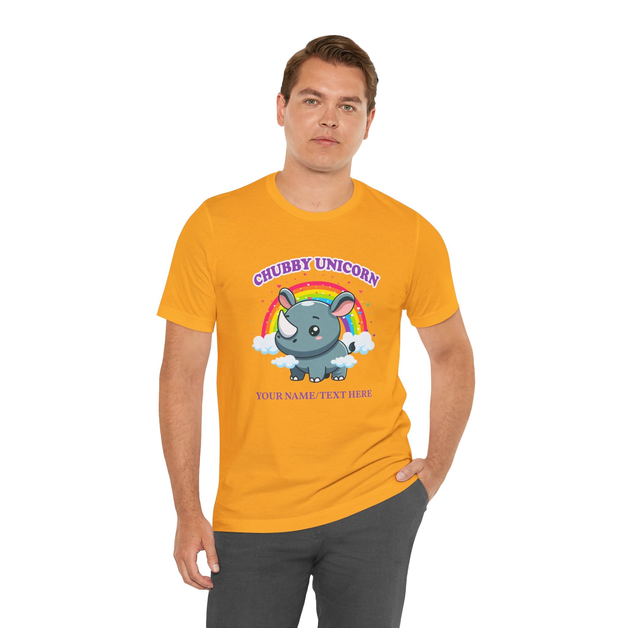 Custom T-Shirt - Chubby Unicorn T-Shirt – Cute Cartoon Rhino with Rainbow Graphic Tee