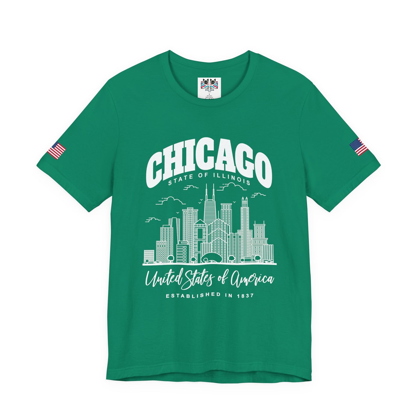 Chicago Illinois T-Shirt - State of Illinois Est 1837 White Skyline Design