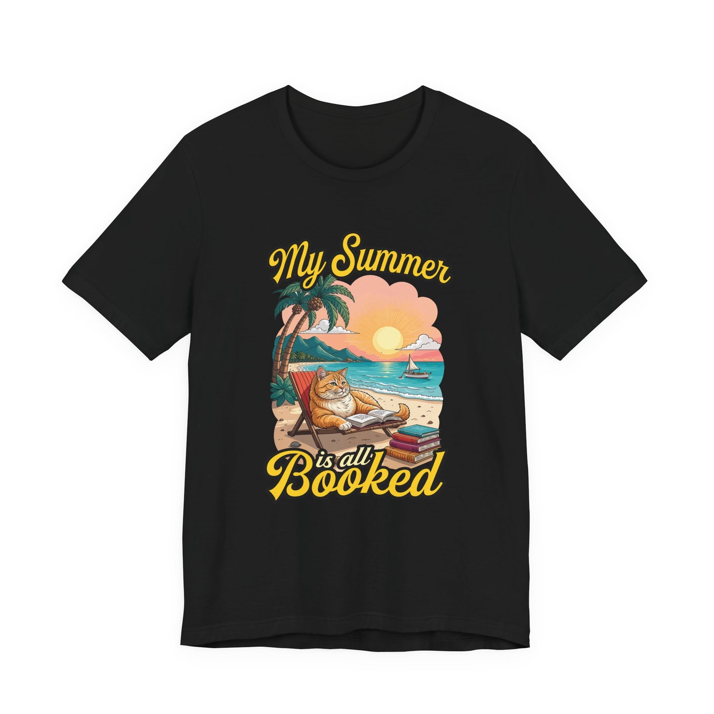 My Summer Is All Booked Tshirt Cat on Beach with books