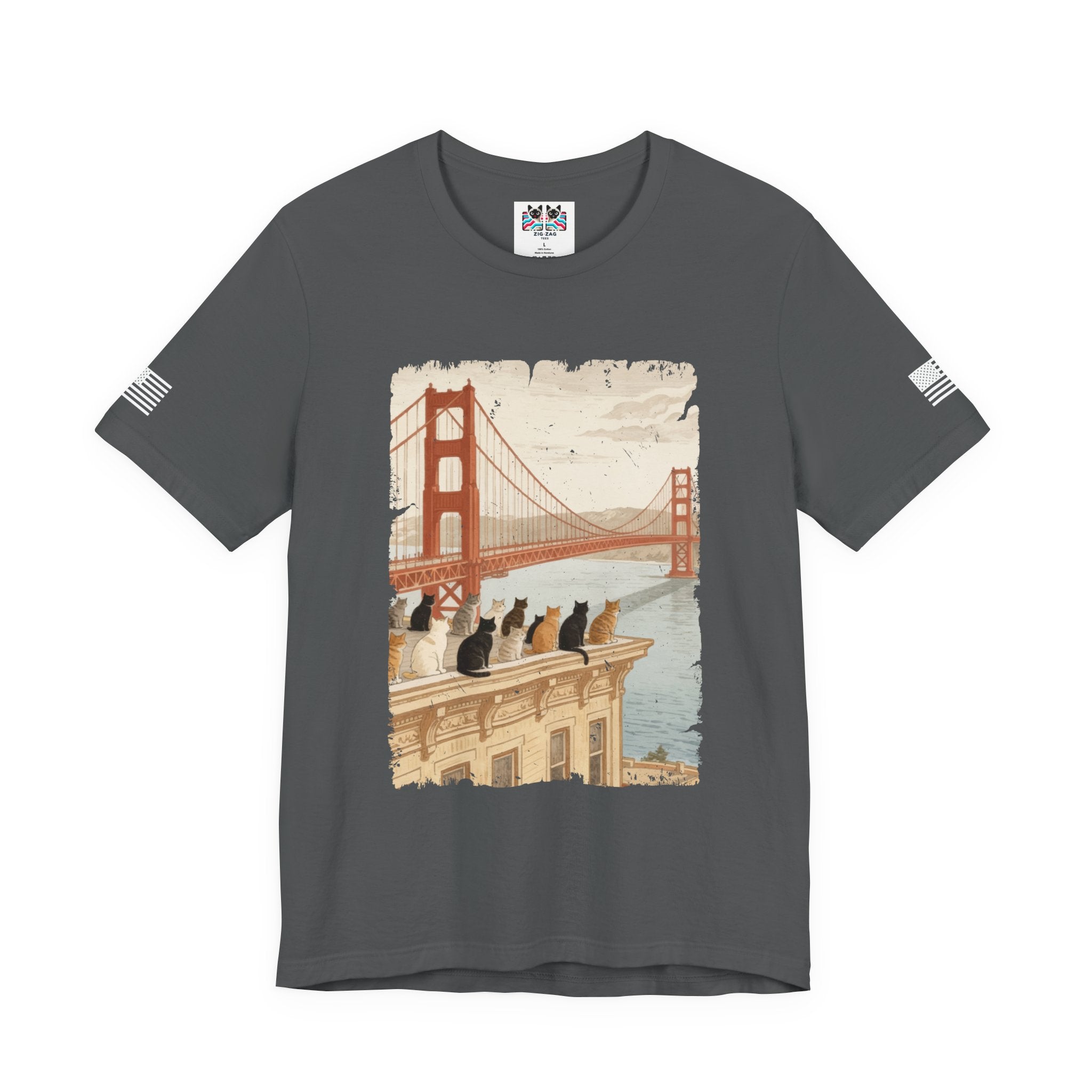 San Francisco Cats Golden Gate Bridge T-Shirt – Vintage Illustrated Cat Lover Graphic Tee
