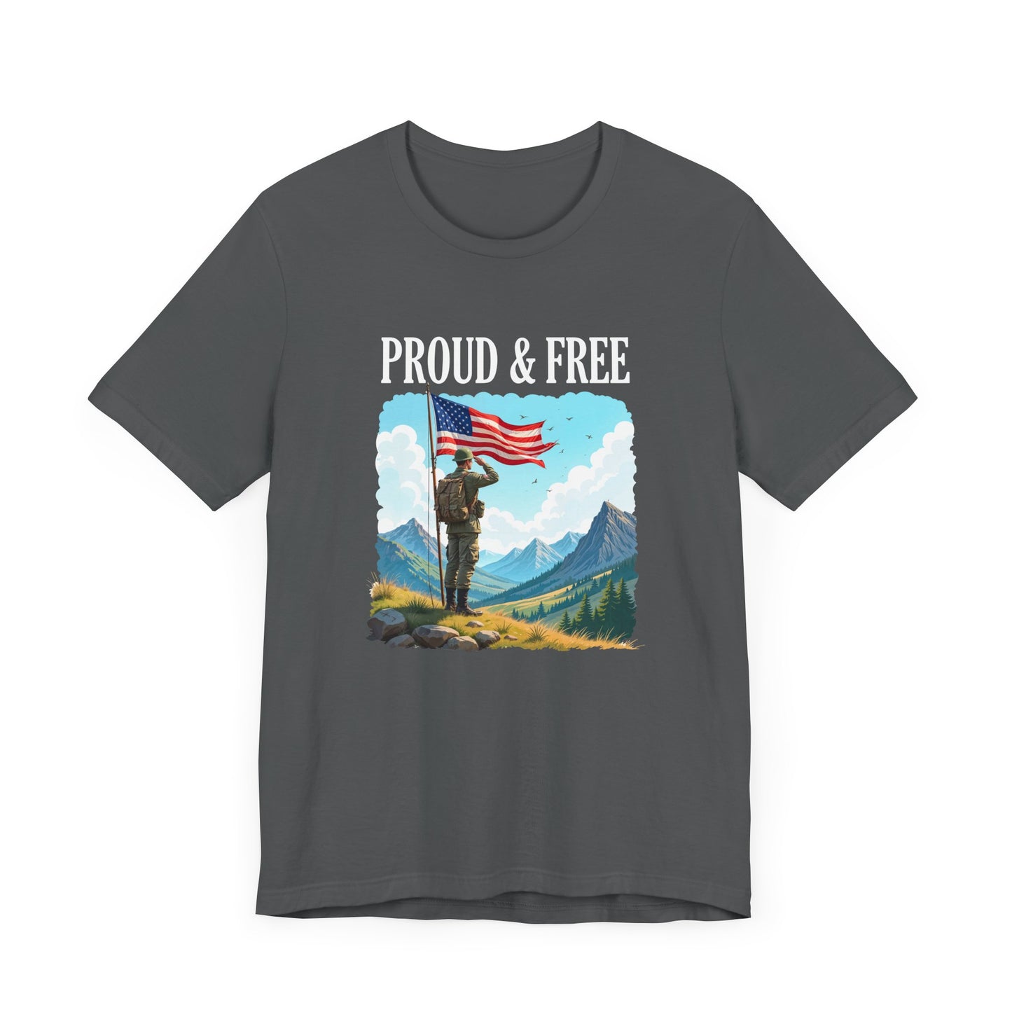 Proud and Free | Patriotic US Flag & Soldier Salute T-Shirt