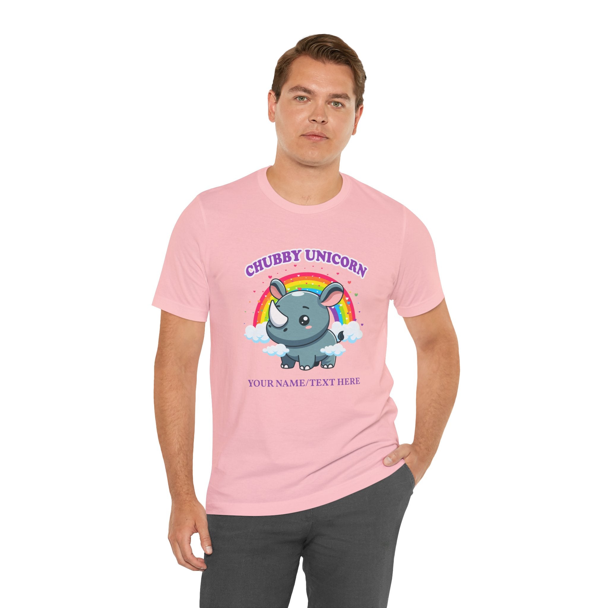 Custom T-Shirt - Chubby Unicorn T-Shirt – Cute Cartoon Rhino with Rainbow Graphic Tee