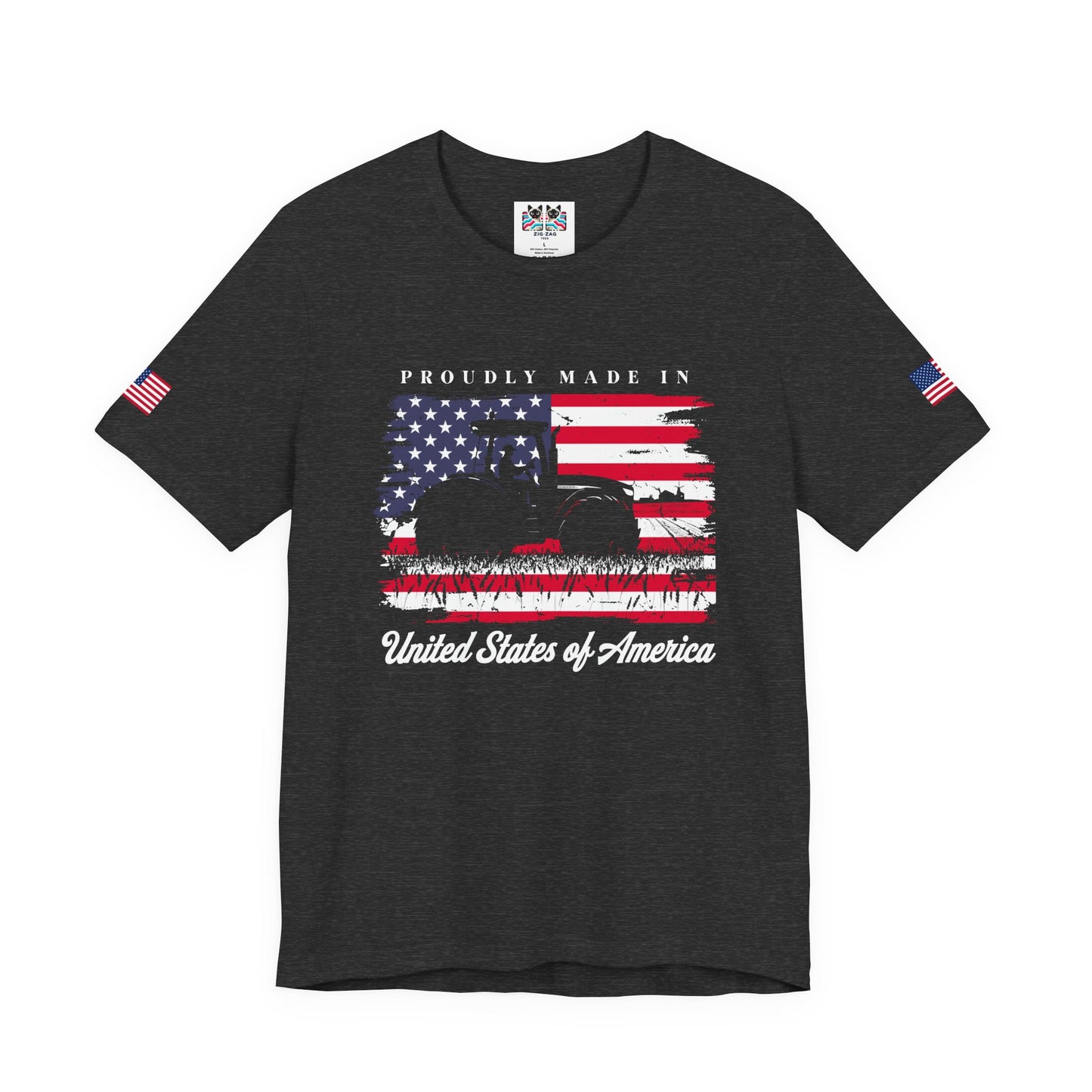 Proudly Made in USA T-Shirt – American Farmer Tractor Flag Patriotic Graphic Tee