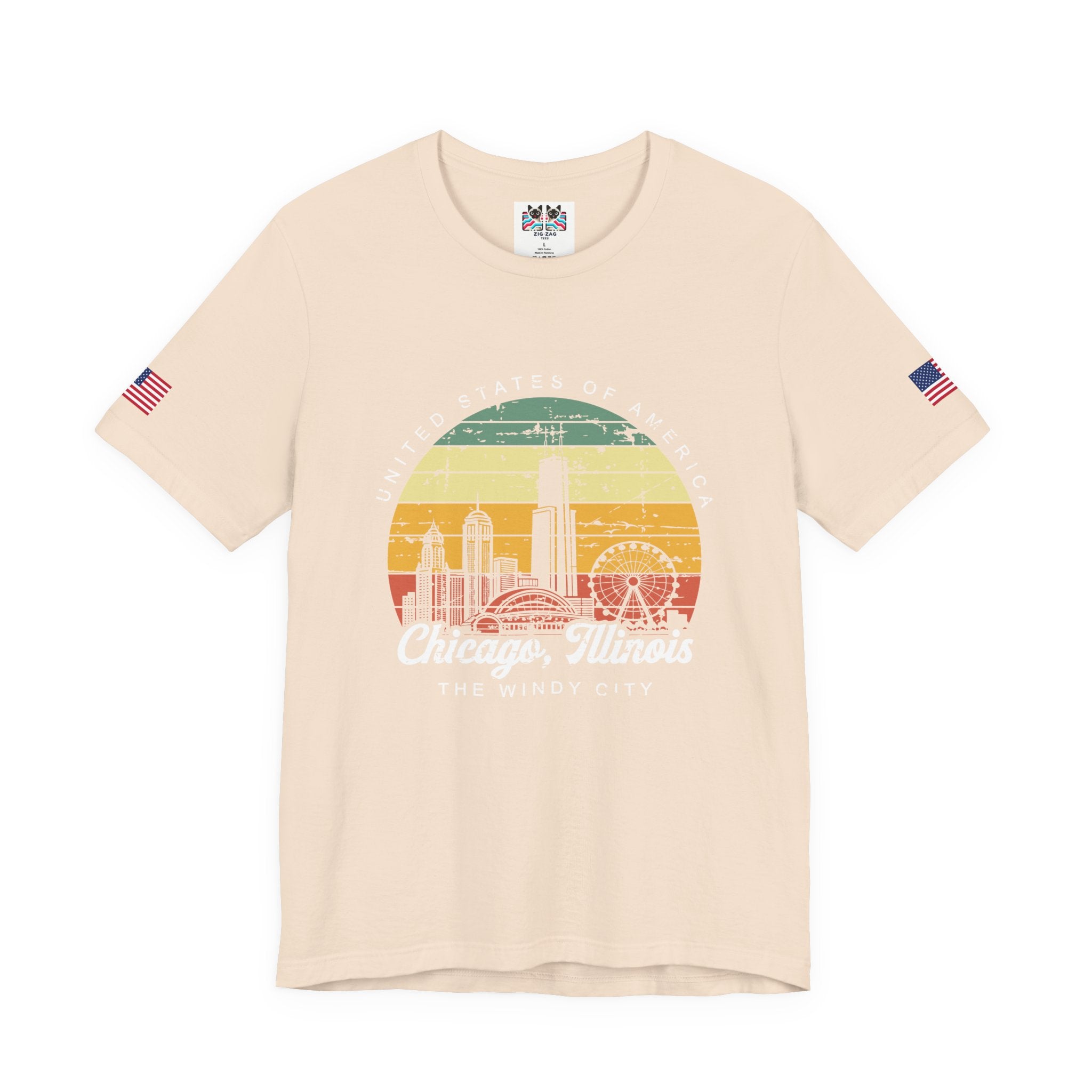 Chicago Illinois Retro Sunset T-Shirt - Vintage Skyline Ferris Wheel 70s Circle Design