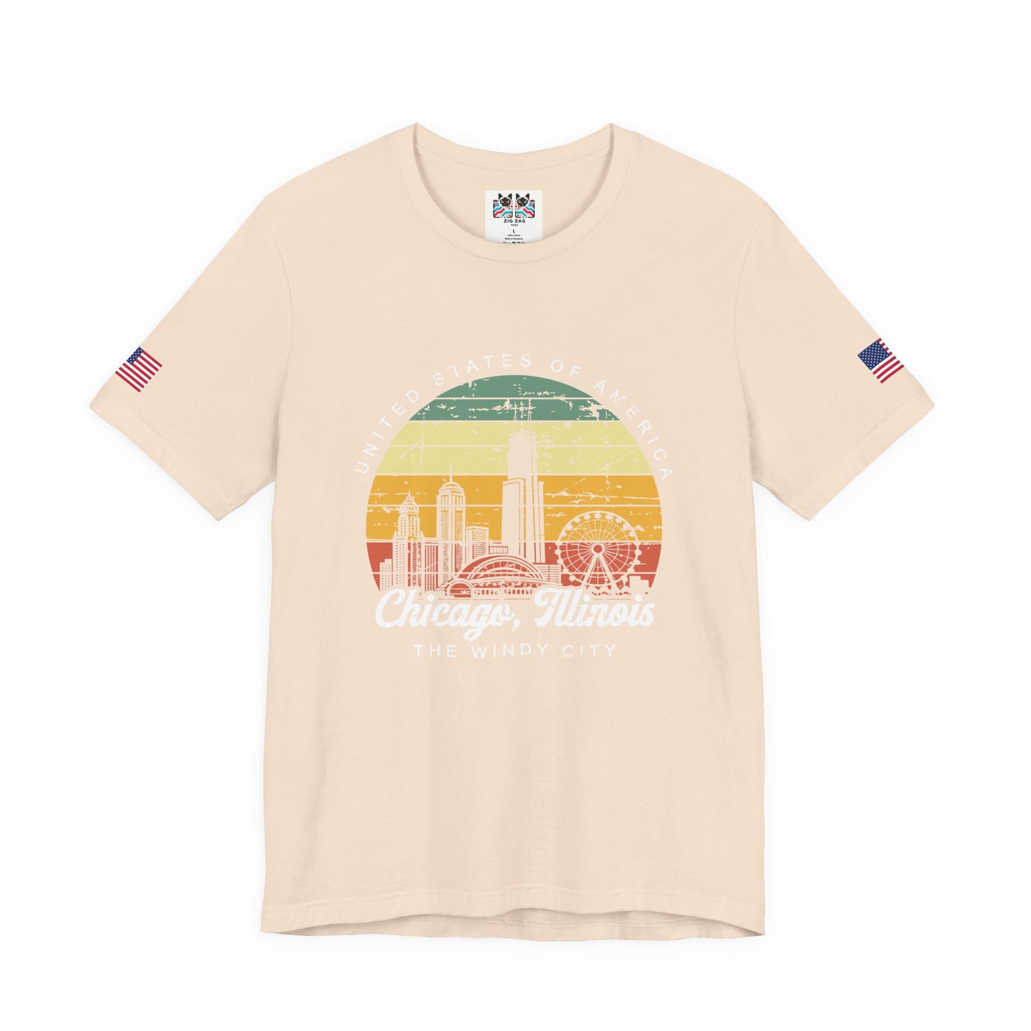 Chicago Illinois Retro Sunset T-Shirt - Vintage Skyline Ferris Wheel 70s Circle Design