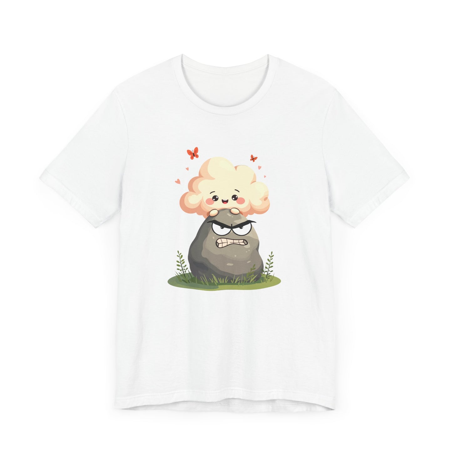 Soft but Solid - Smiling Cloud vs. Angry Rock – Playful Nature Face-Off Graphic T-Shirt