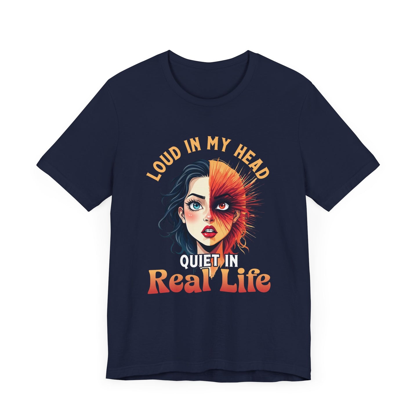 Loud in My Head, Quiet in Real Life – Split Face Puzzled Girl Graphic T-Shirt