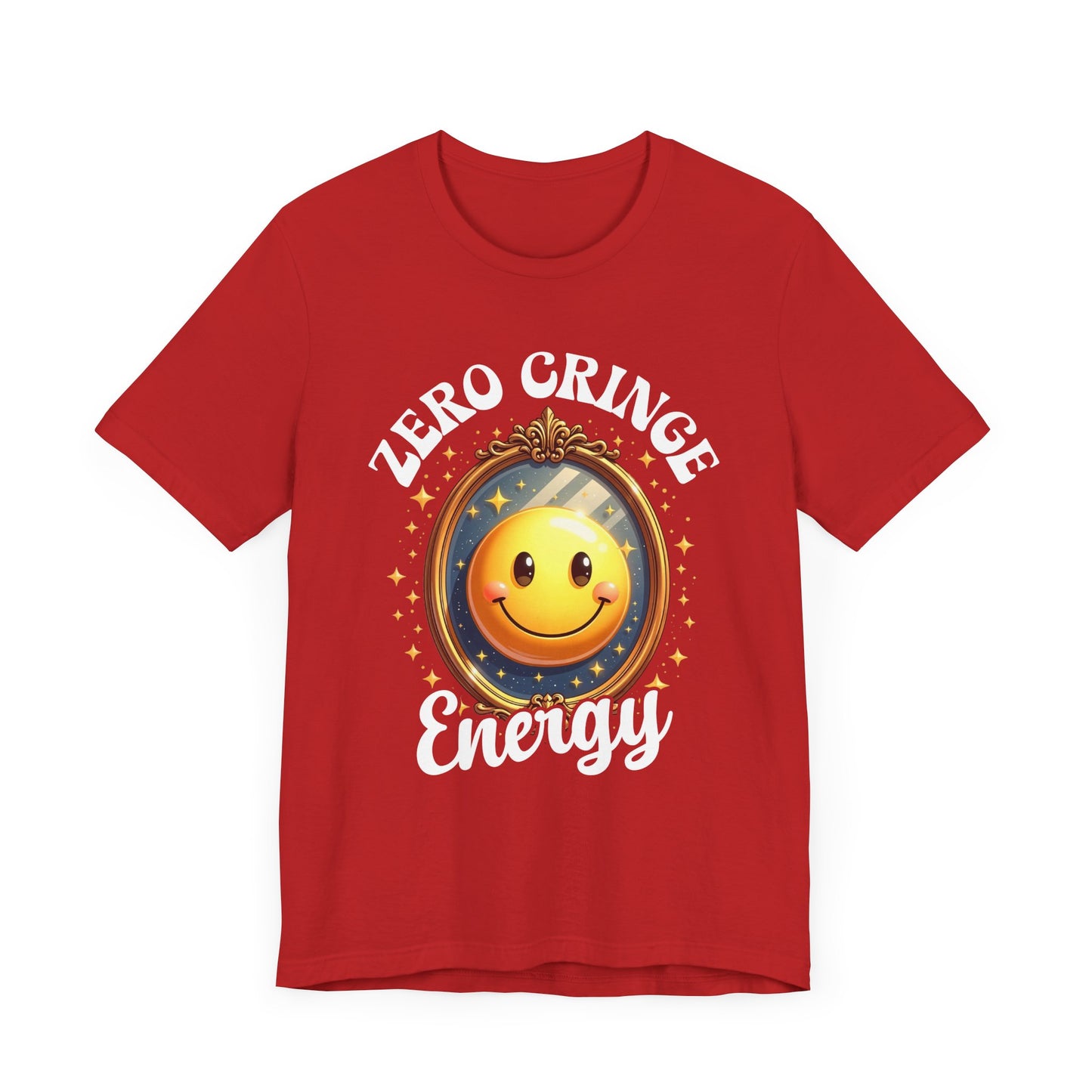 Zero Cringe Energy – Large Mirror with Happy Smiley Graphic T-Shirt