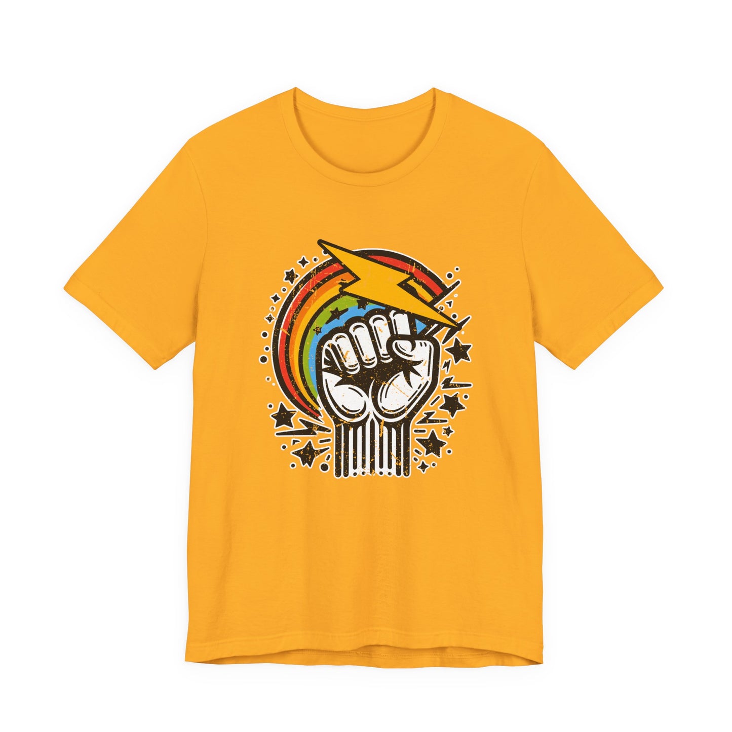 Rainbow Power & Pride – Raised Fist with Lightning Bolt and Rainbow Graphic T-Shirt